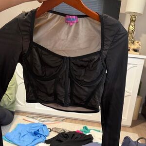 Edikted Black Mesh Long Sleeve Crop Top